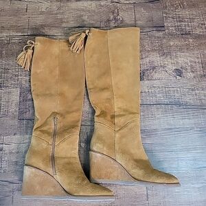 ANTONIO MELANI ALL LEATHER BOOT SOFT SUEDE WEDGE HEEL RICH CARAMEL COLOR Size  7
